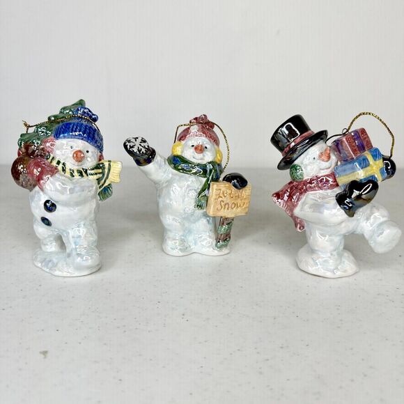 Vtg Home Interiors‎ Lot Of 3 Snowman Iridescent Christmas Ornaments 1980's - Picture 1 of 7